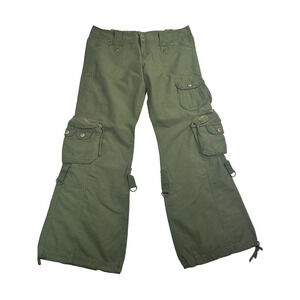 Y2k Plugg army green cargo pants Grunge Skater Sz 13‎ multiple Pockets